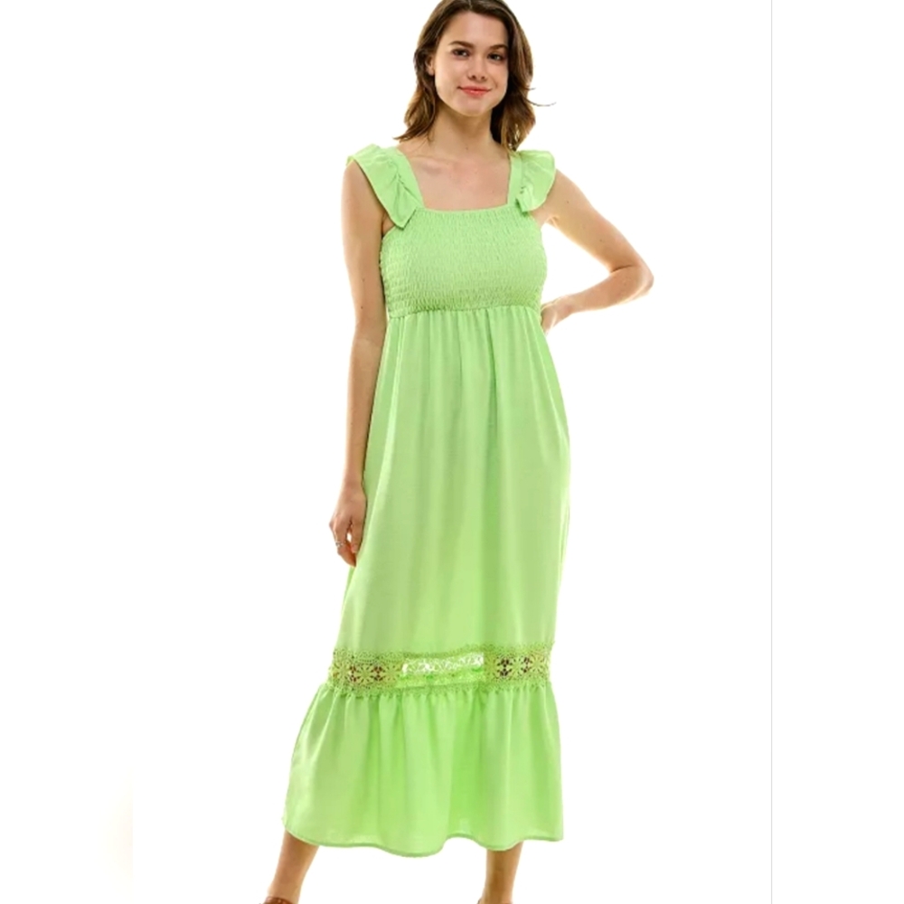 NWT - Lily Rose Crochet Trim Lime Green Maxi Dress - Size Small